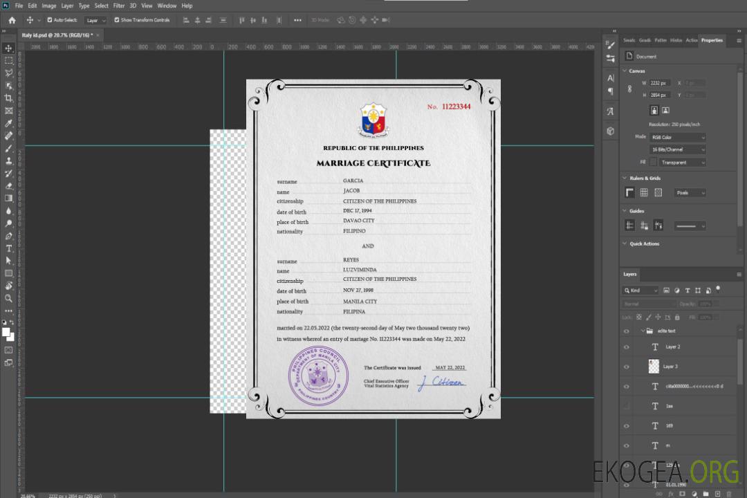 Modèle PSD de certificat de mariage des Philippines template Modèle PSD de certificat de mariage des Philippines template